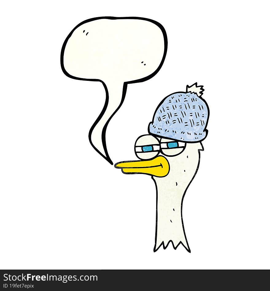 speech bubble textured cartoon bird wearing hat