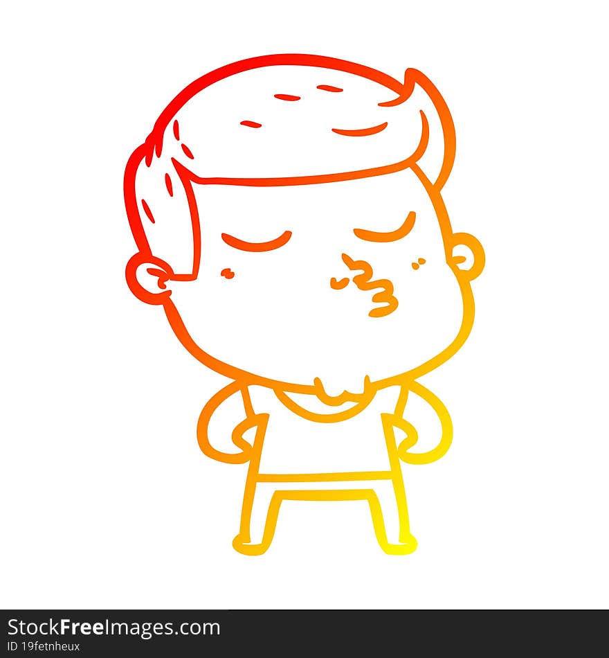 warm gradient line drawing of a cartoon model guy pouting