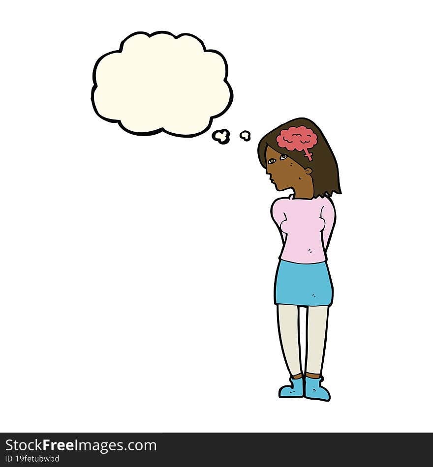 cartoon brainy woman with thought bubble