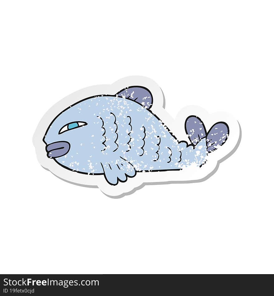 retro distressed sticker of a cartoon fish