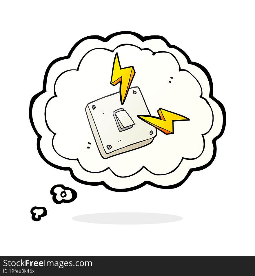 Thought Bubble Cartoon Sparking Electric Light Switch