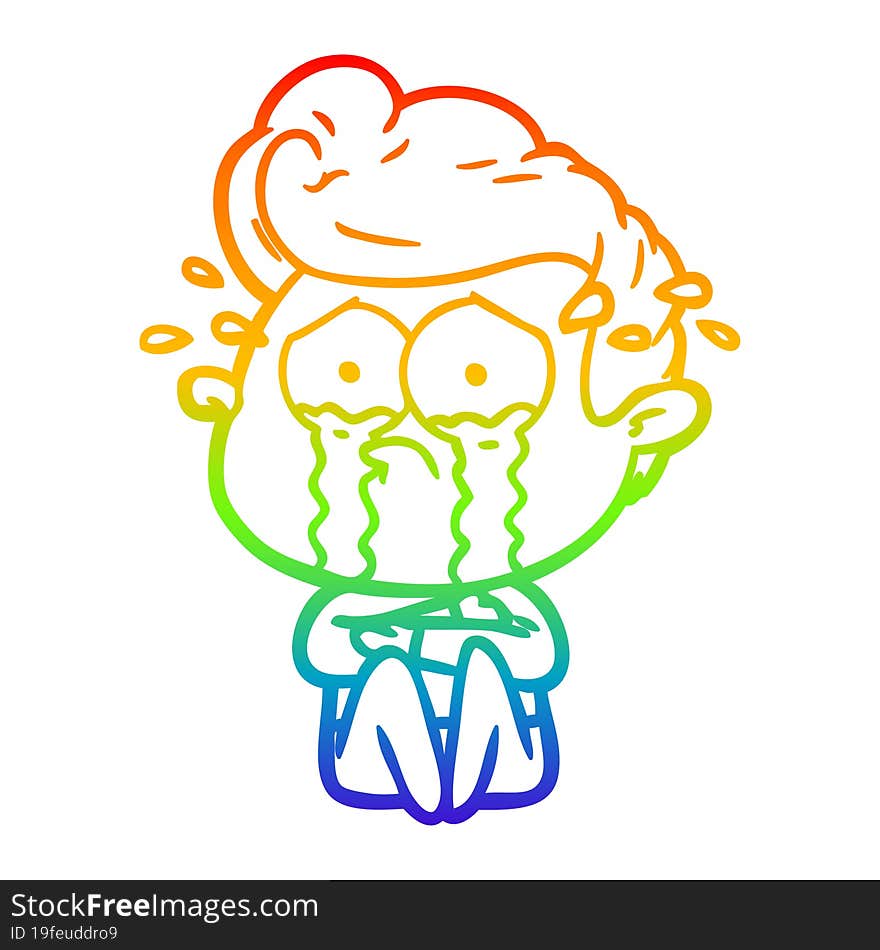 rainbow gradient line drawing cartoon crying man