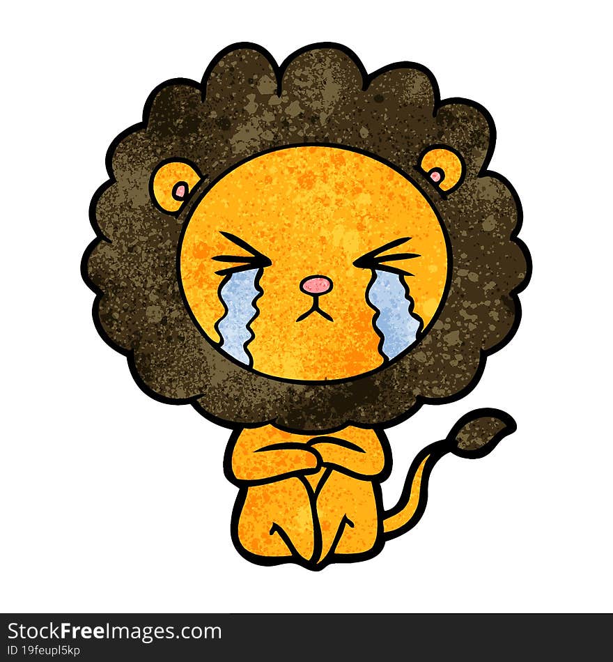 cartoon crying lion sitting huddled up. cartoon crying lion sitting huddled up