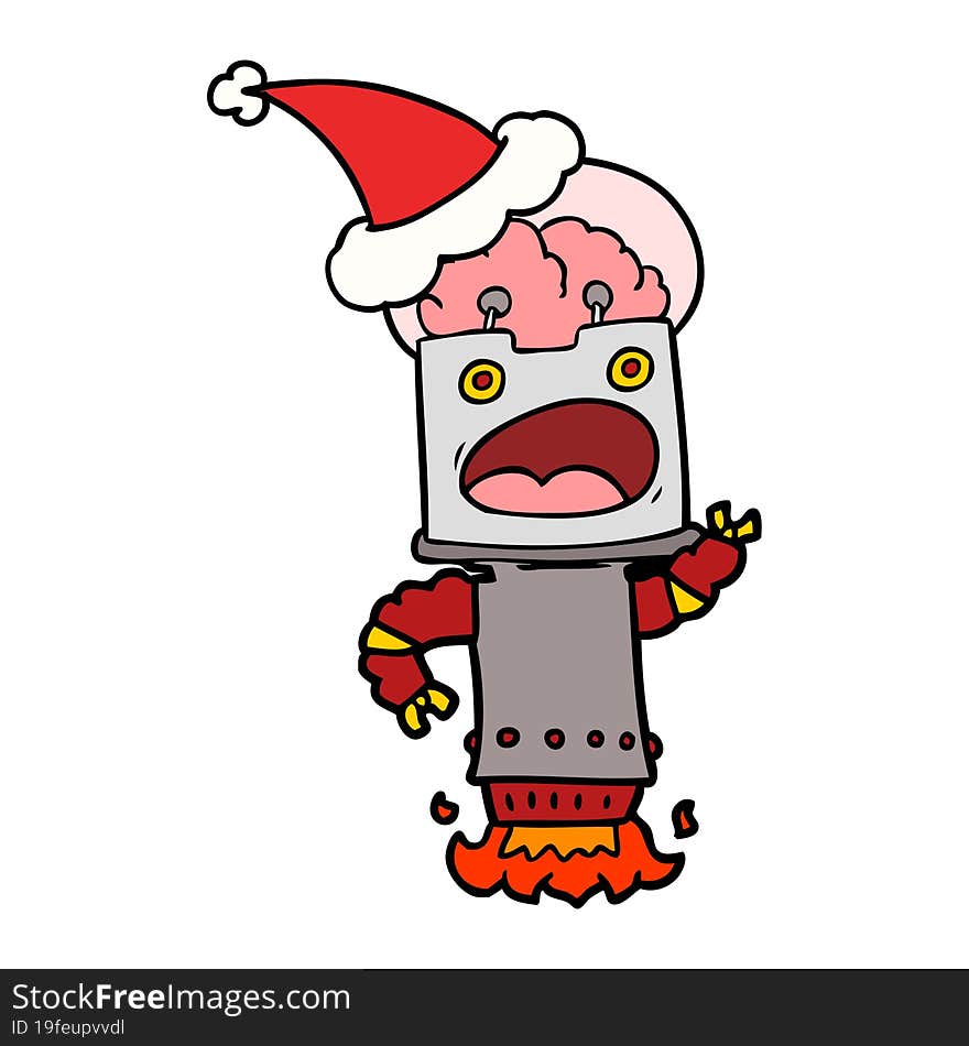 Line Drawing Of A Robot Wearing Santa Hat