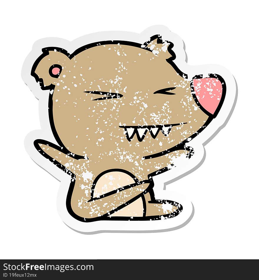 distressed sticker of a angry bear cartoon