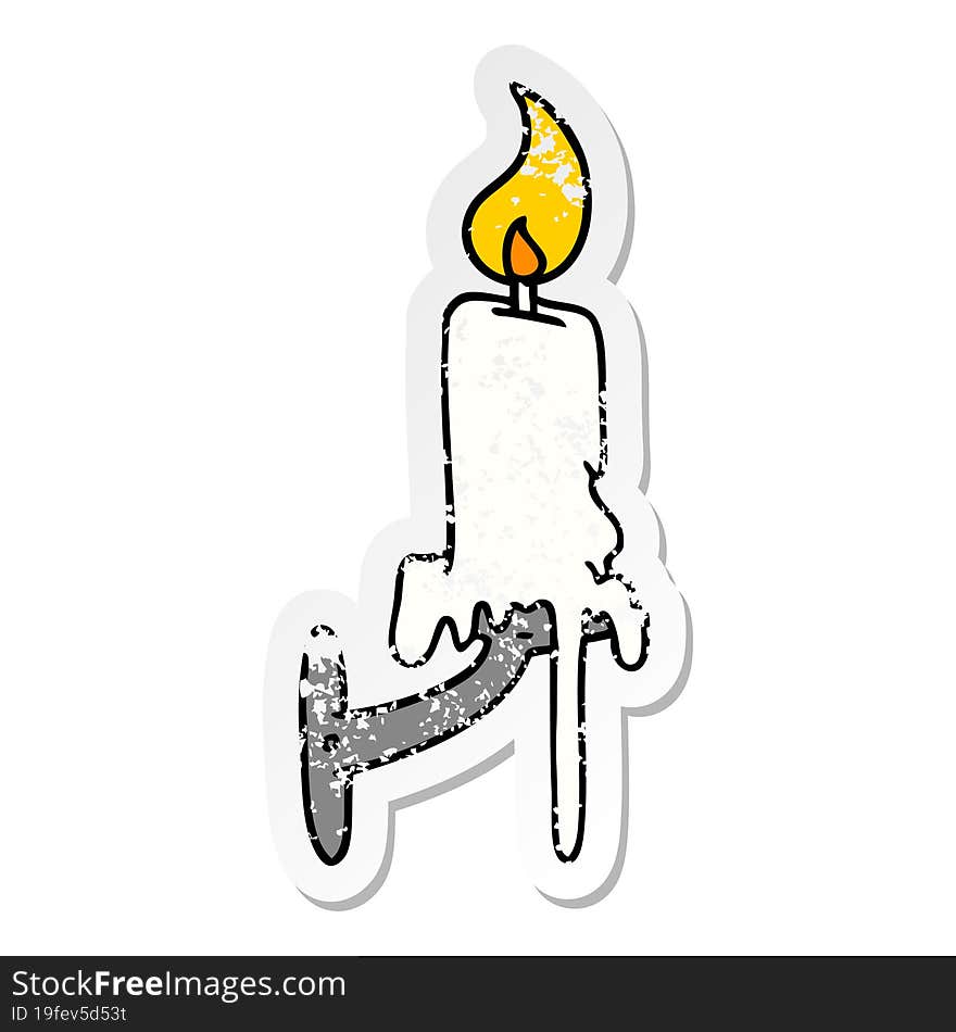 distressed sticker cartoon doodle of a candle stick