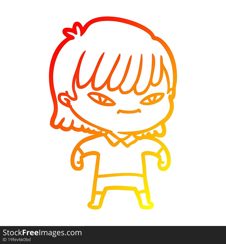 warm gradient line drawing of a cartoon woman