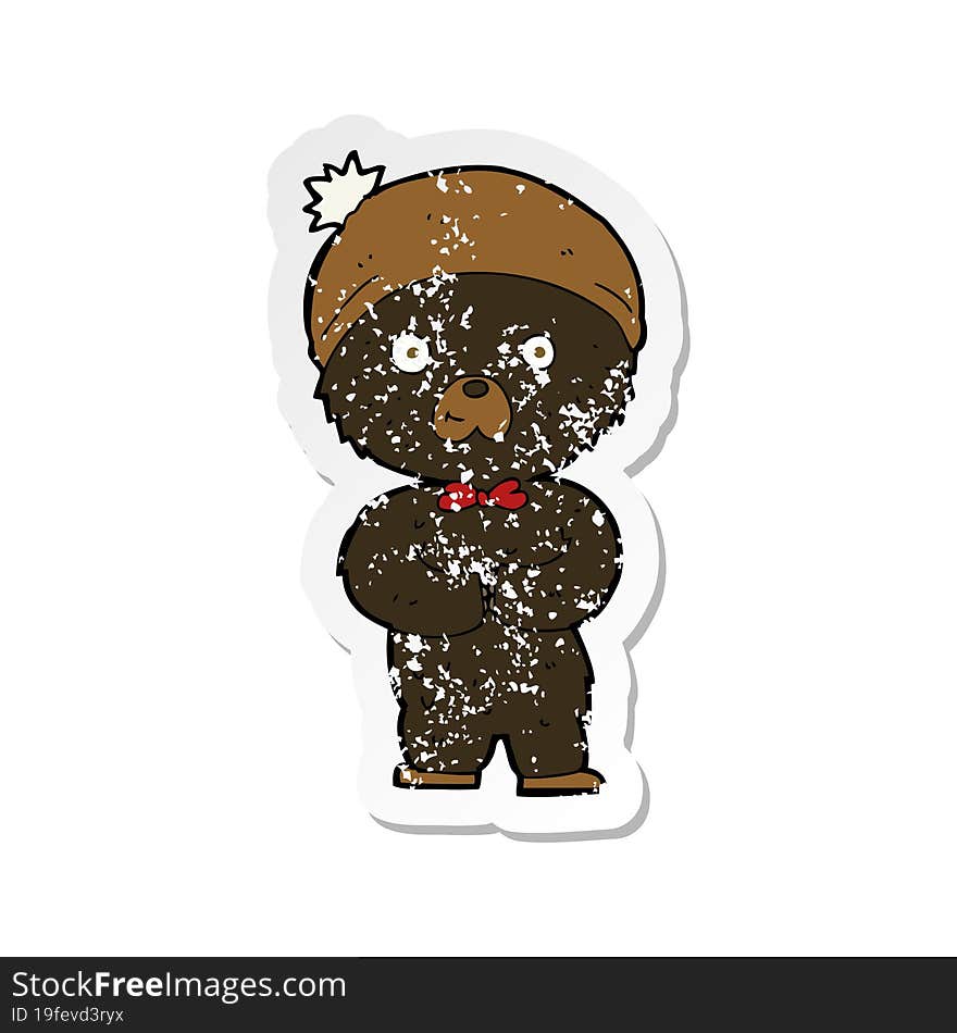 retro distressed sticker of a cartoon little black bear