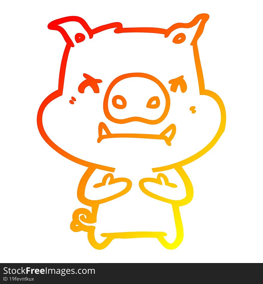 warm gradient line drawing of a angry cartoon pig