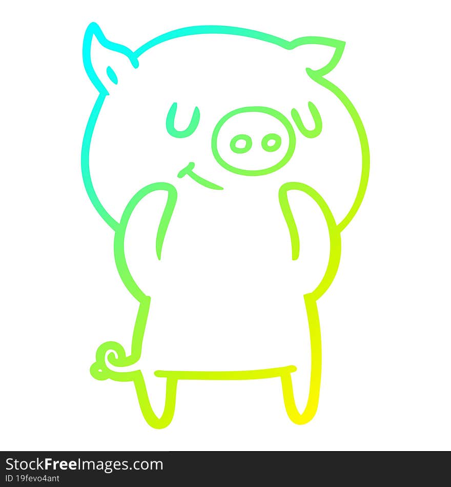 Cold Gradient Line Drawing Happy Cartoon Pig