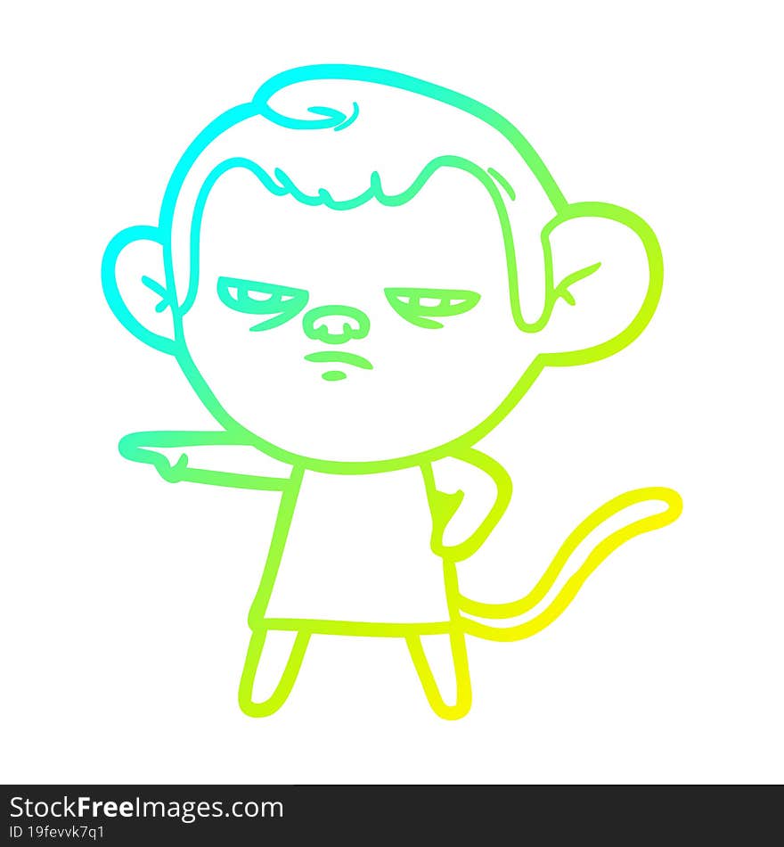 cold gradient line drawing of a cartoon monkey