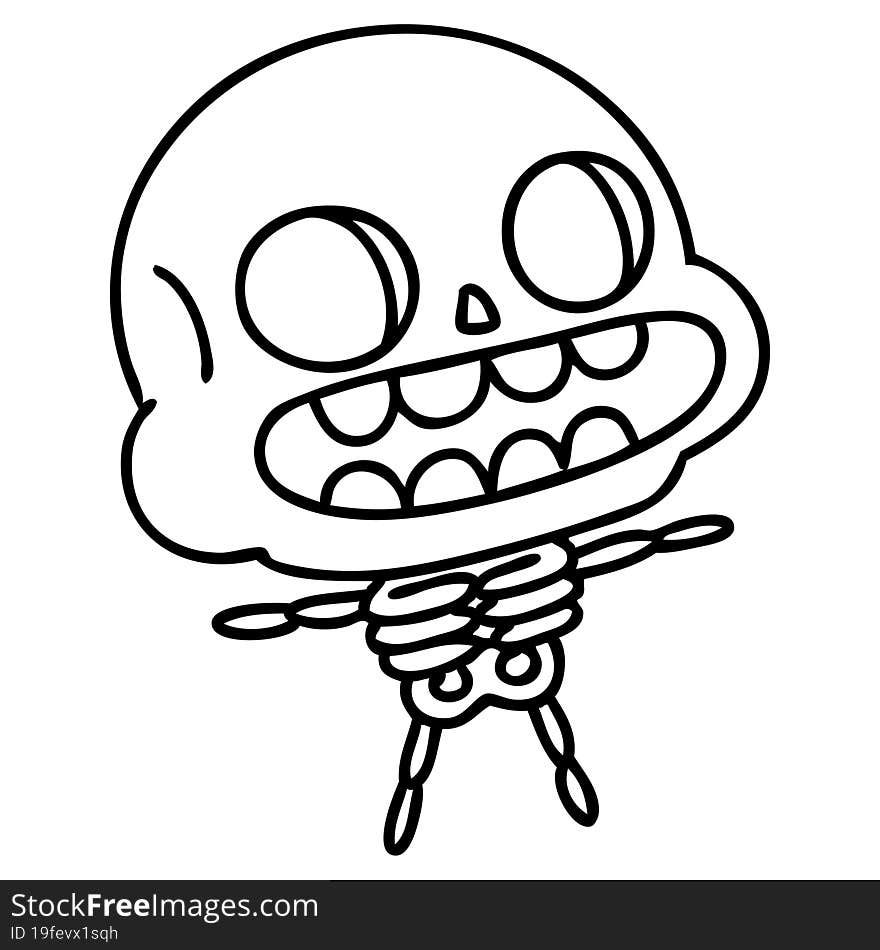 line doodle of a happy halloween skeleton