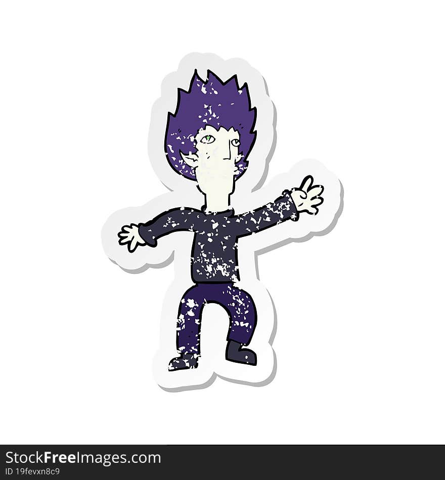 retro distressed sticker of a cartoon vampire