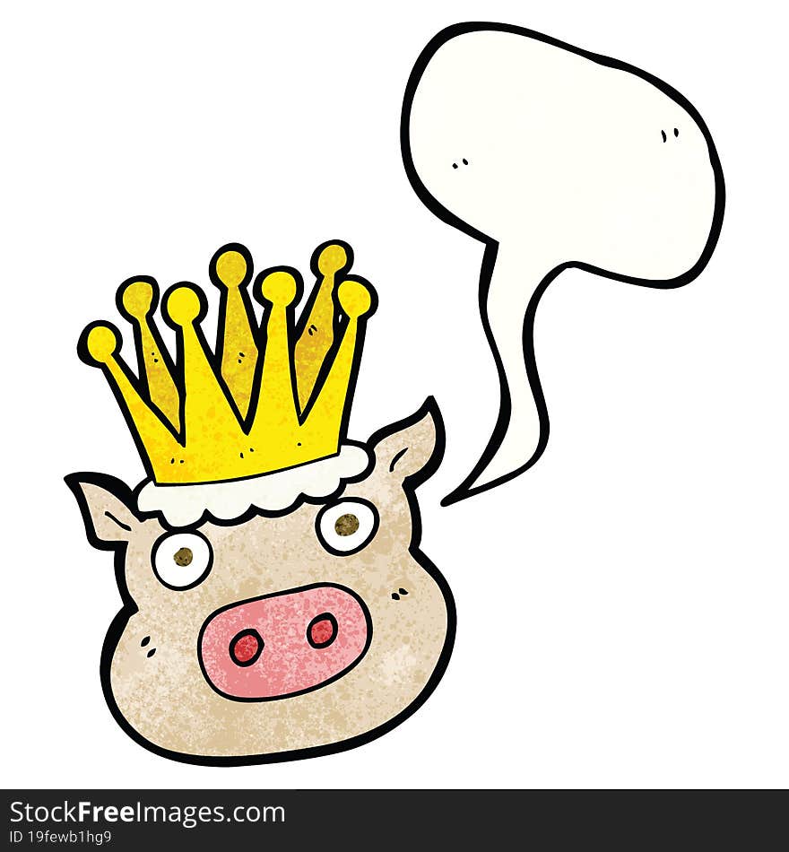 Speech Bubble Textured Cartoon Crowned Pig