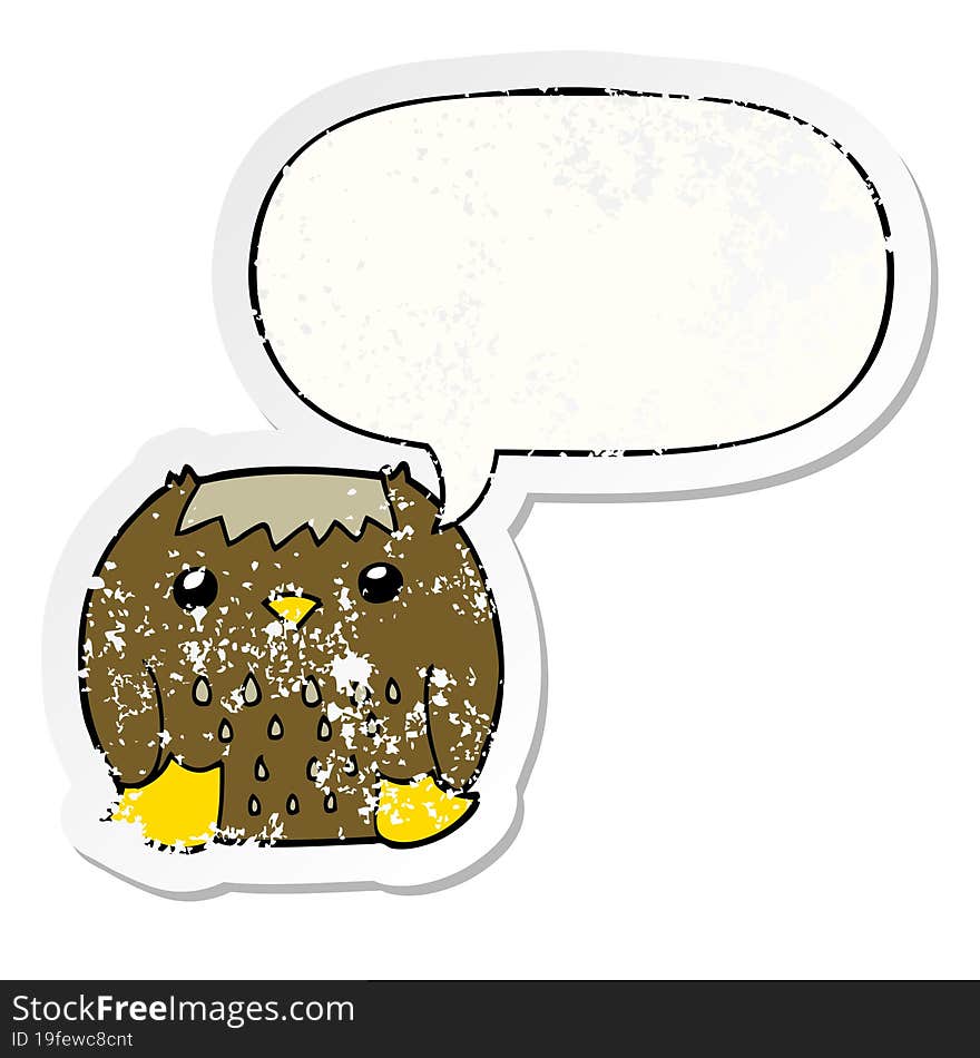 cartoon owl and speech bubble distressed sticker