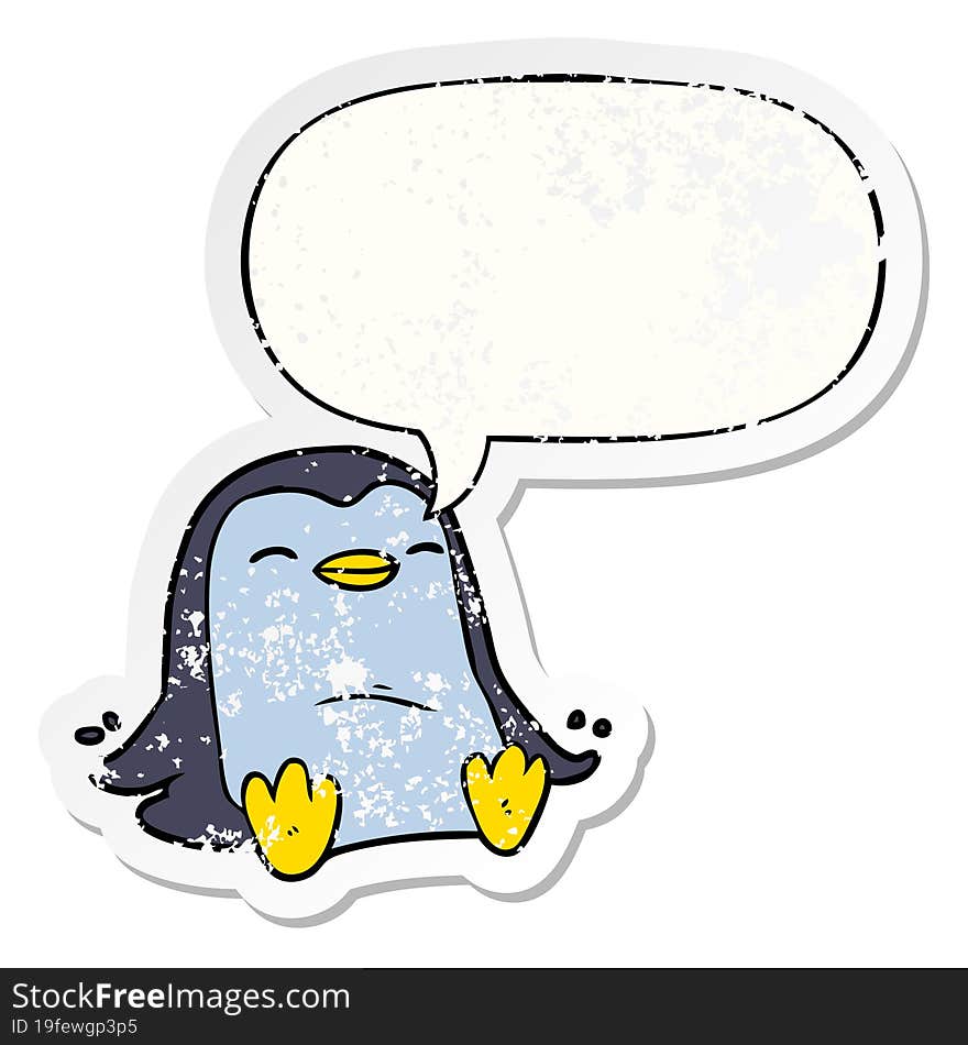 cartoon penguin and speech bubble distressed sticker