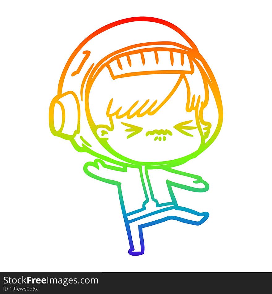 rainbow gradient line drawing of a cartoon astronaut woman