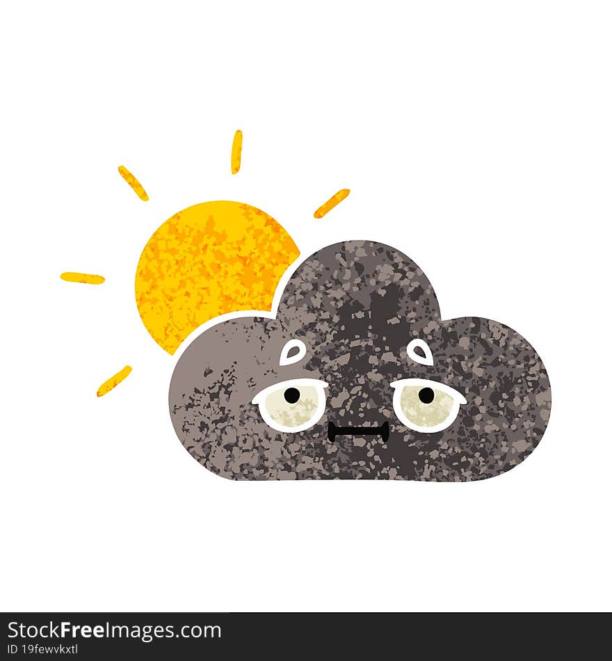 retro illustration style cartoon of a storm cloud and sun