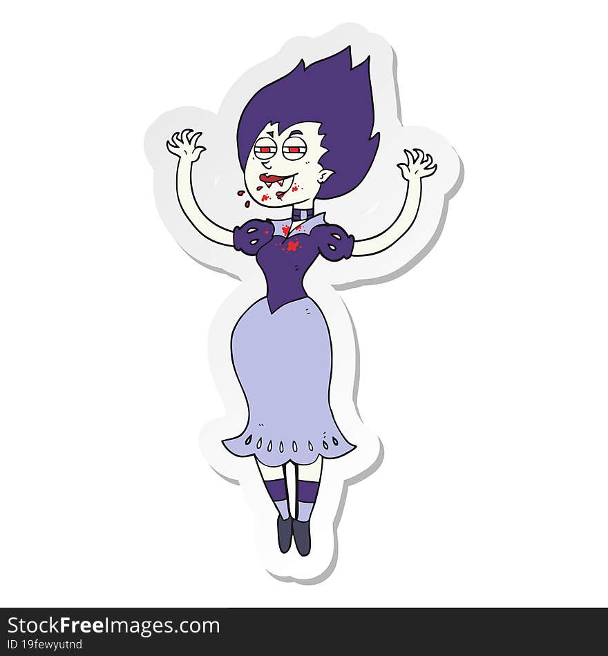 sticker of a cartoon vampire girl with bloody mouth