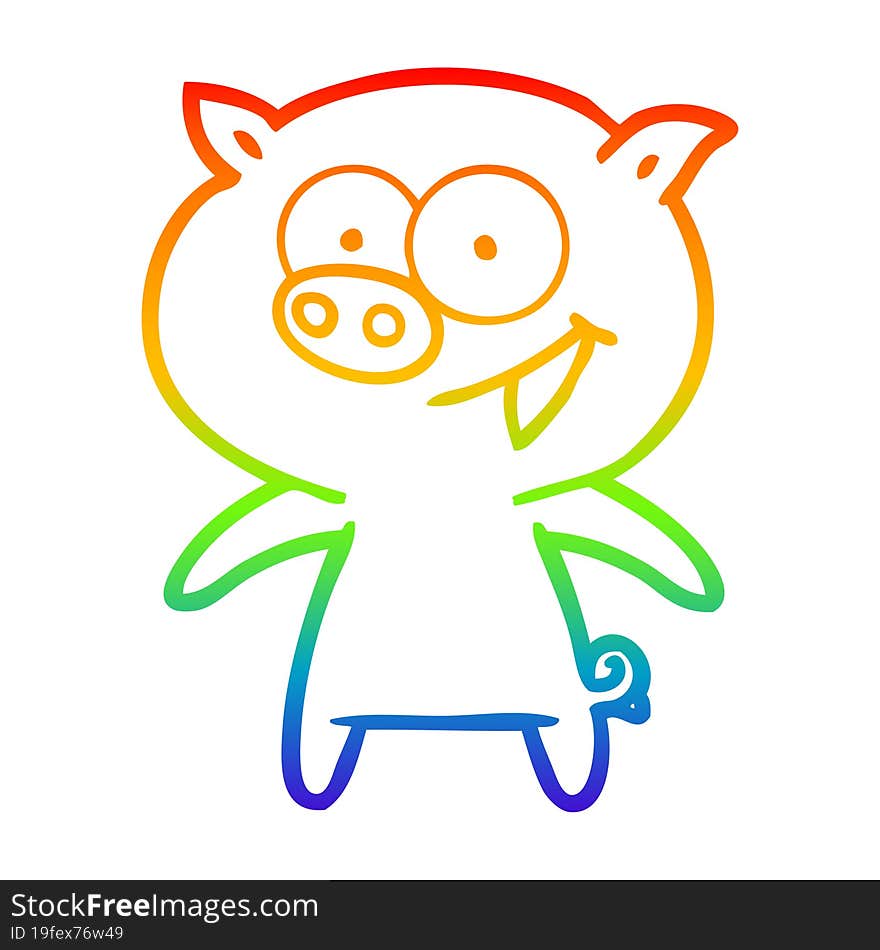 rainbow gradient line drawing cheerful pig cartoon