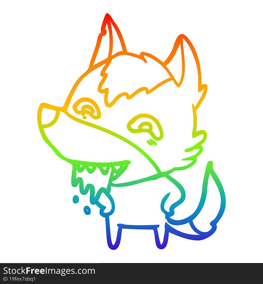 rainbow gradient line drawing of a cartoon hungry wolf