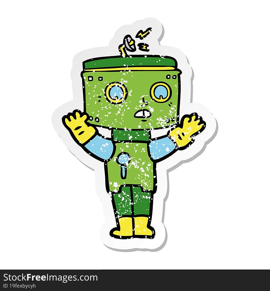 distressed sticker of a cartoon robot