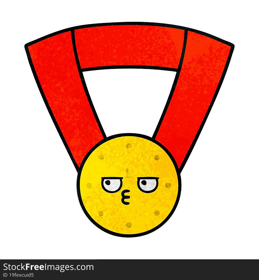 retro grunge texture cartoon of a gold medal