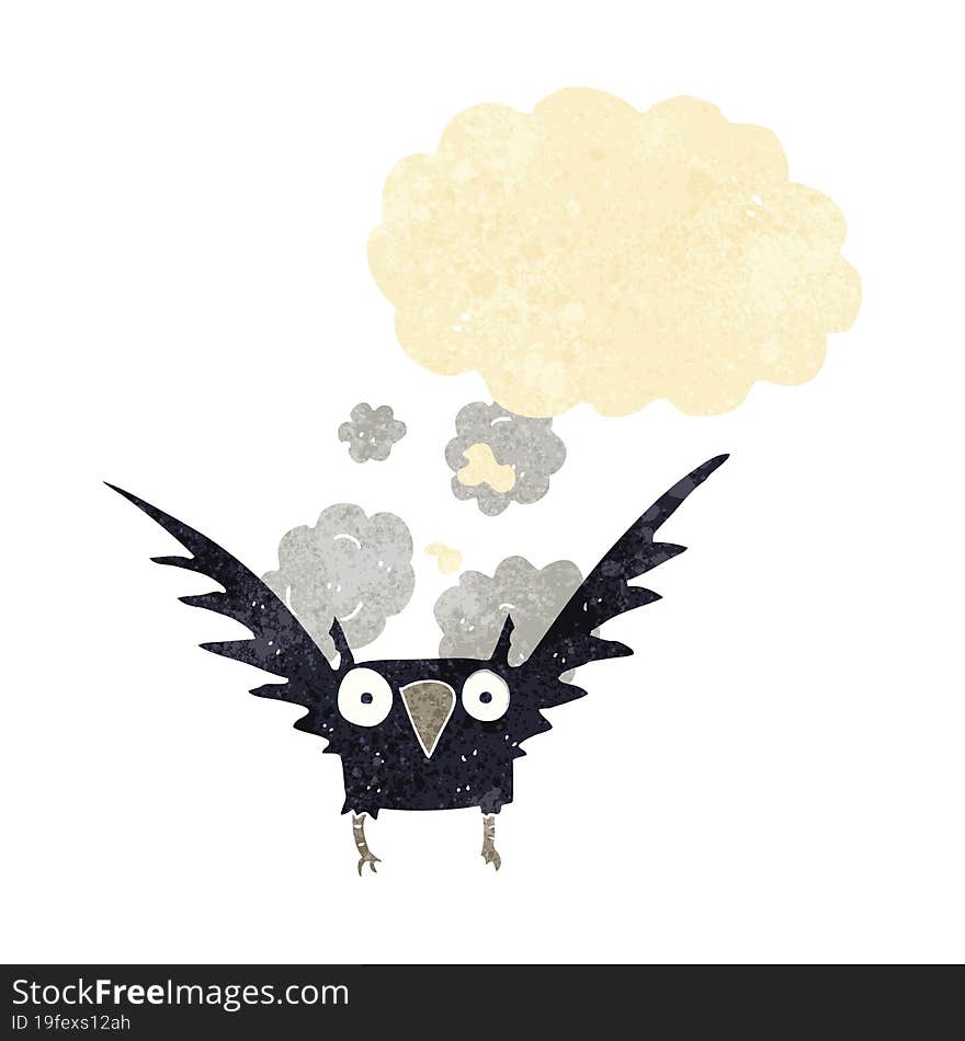 cartoon spooky bird with thought bubble