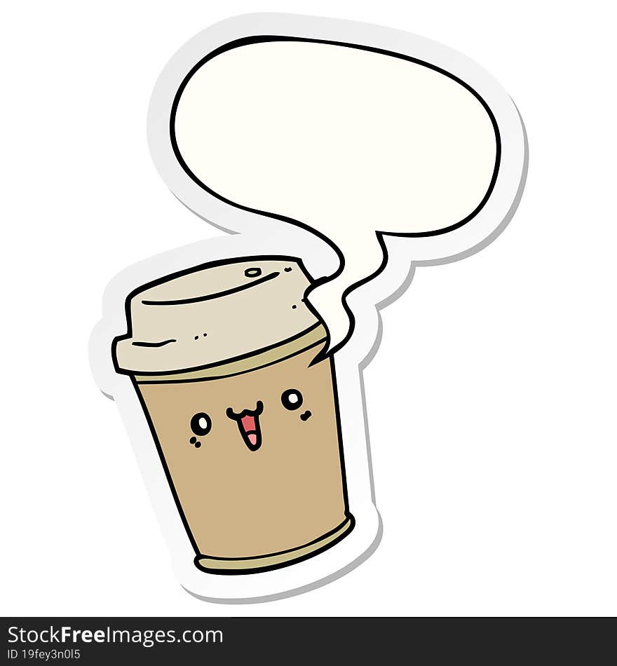 Cartoon Take Out Coffee And Speech Bubble Sticker