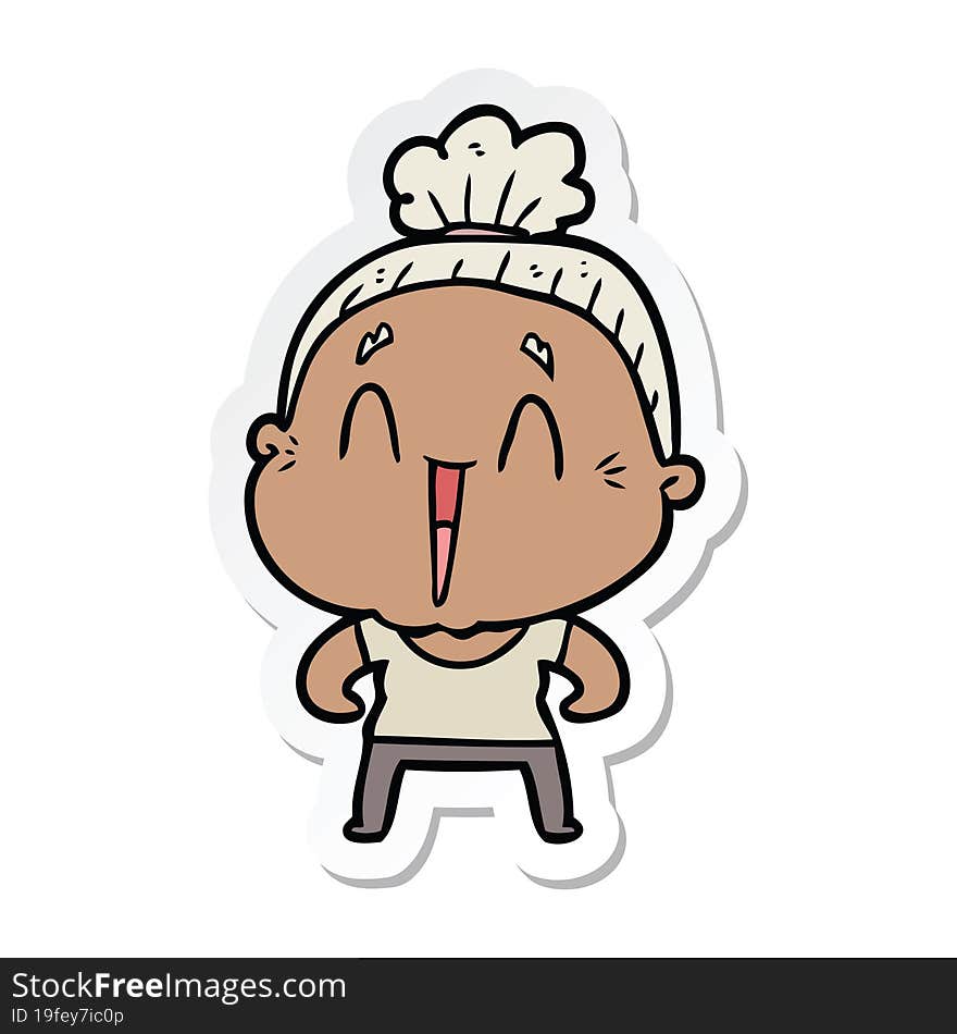 sticker of a cartoon happy old lady