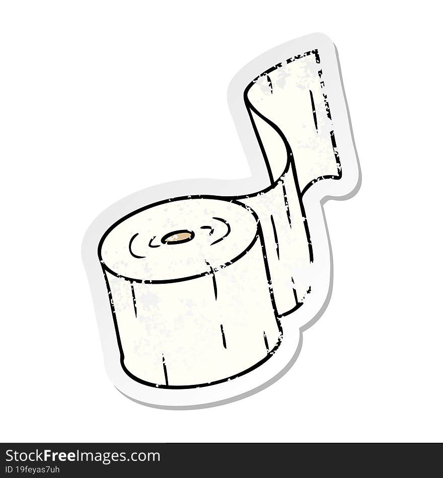 distressed sticker cartoon doodle of a toilet roll