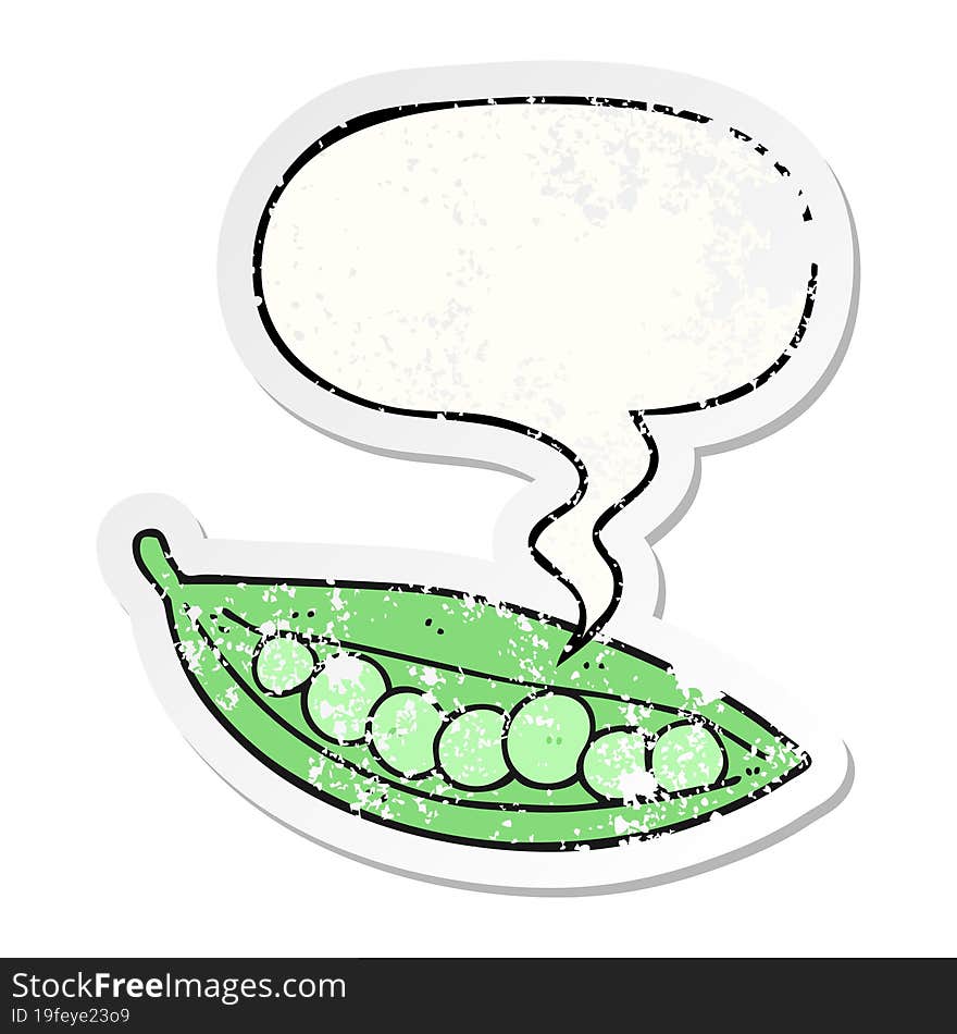 Cartoon Peas In Pod And Speech Bubble Distressed Sticker