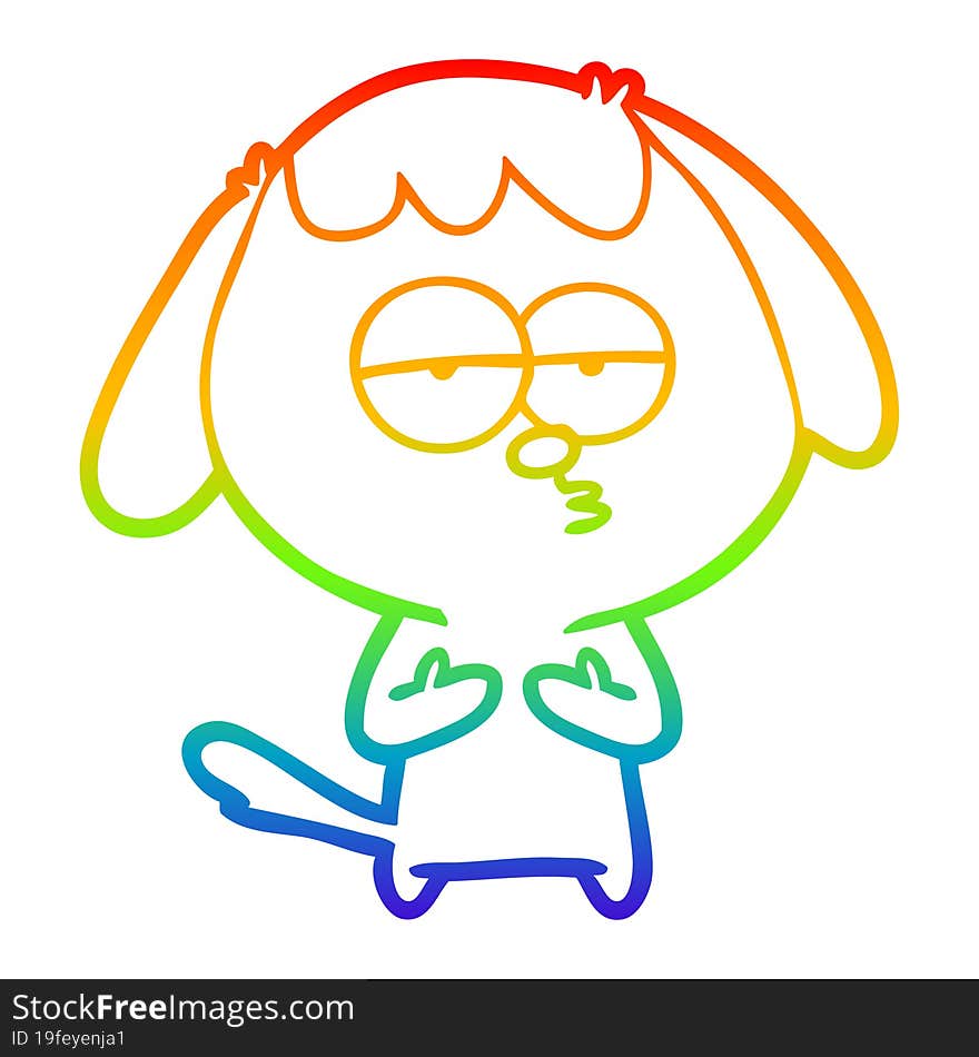 rainbow gradient line drawing of a cartoon bored dog