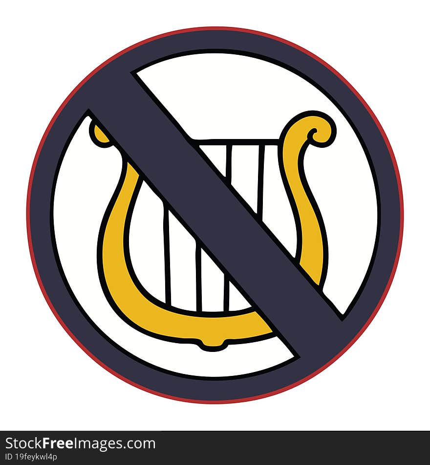 cute cartoon no harps allowed sign