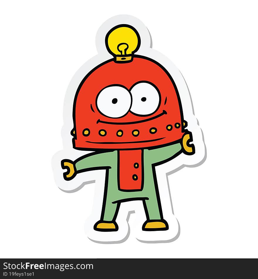 Sticker Of A Happy Carton Robot With Light Bulb