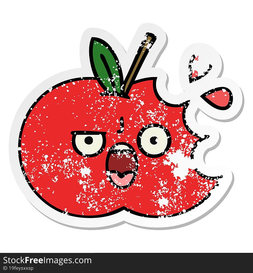 Distressed Sticker Of A Cute Cartoon Red Apple