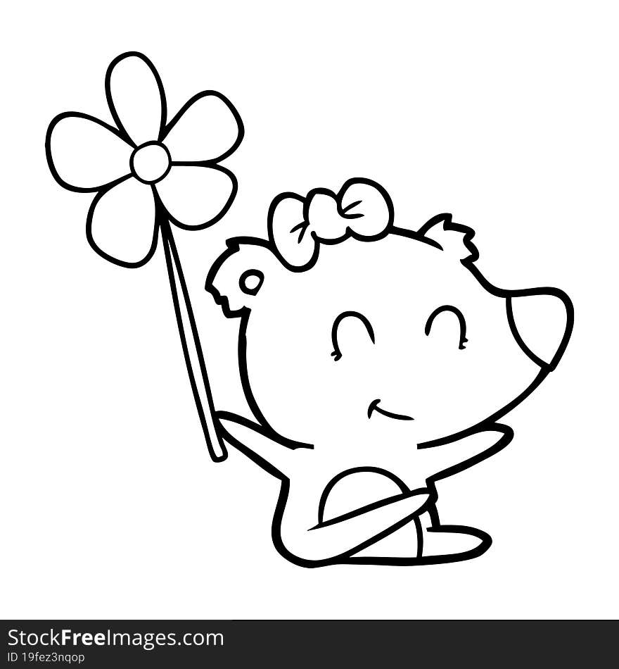 female polar bear cartoon with flower. female polar bear cartoon with flower