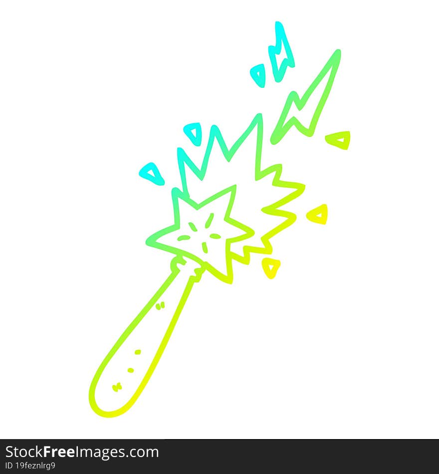 cold gradient line drawing of a cartoon magic wand