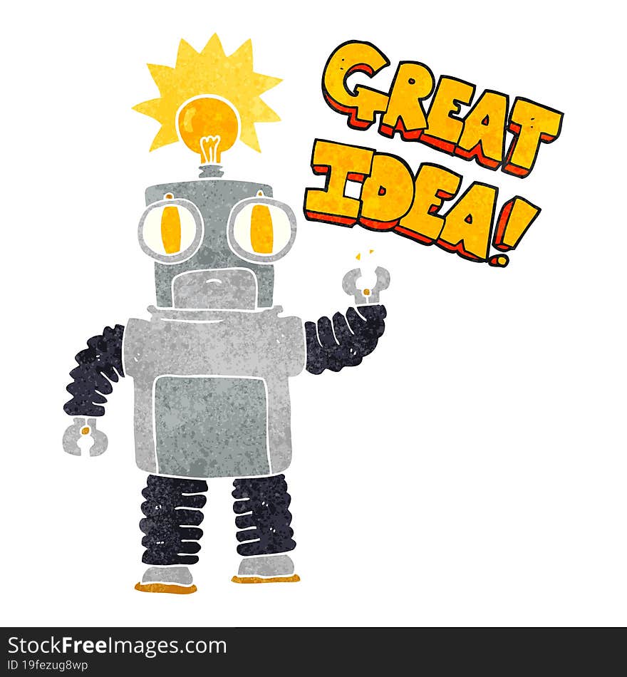 retro cartoon robot with great idea