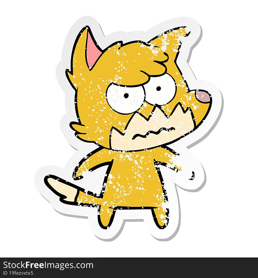 distressed sticker of a cartoon annoyed fox