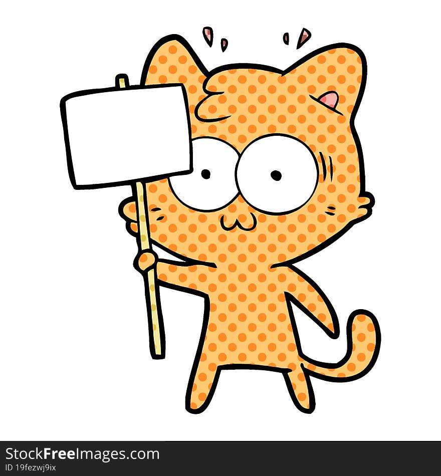 cartoon surprised cat waving sign. cartoon surprised cat waving sign