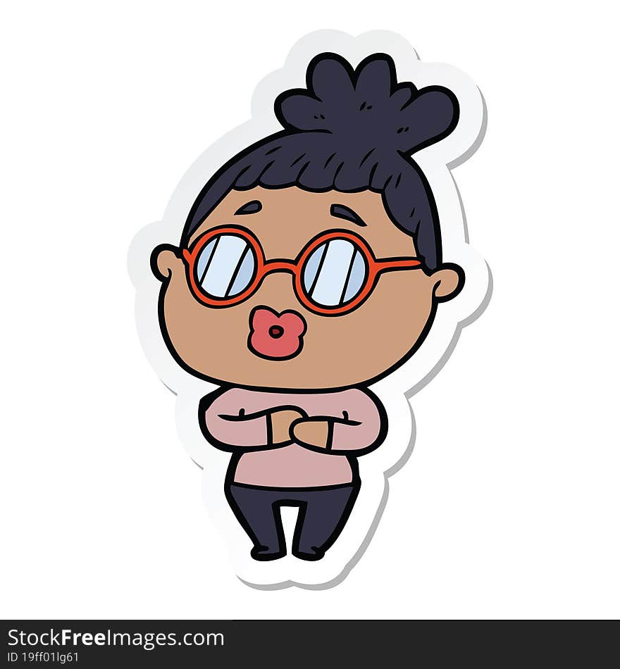 sticker of a cartoon woman wearing spectacles