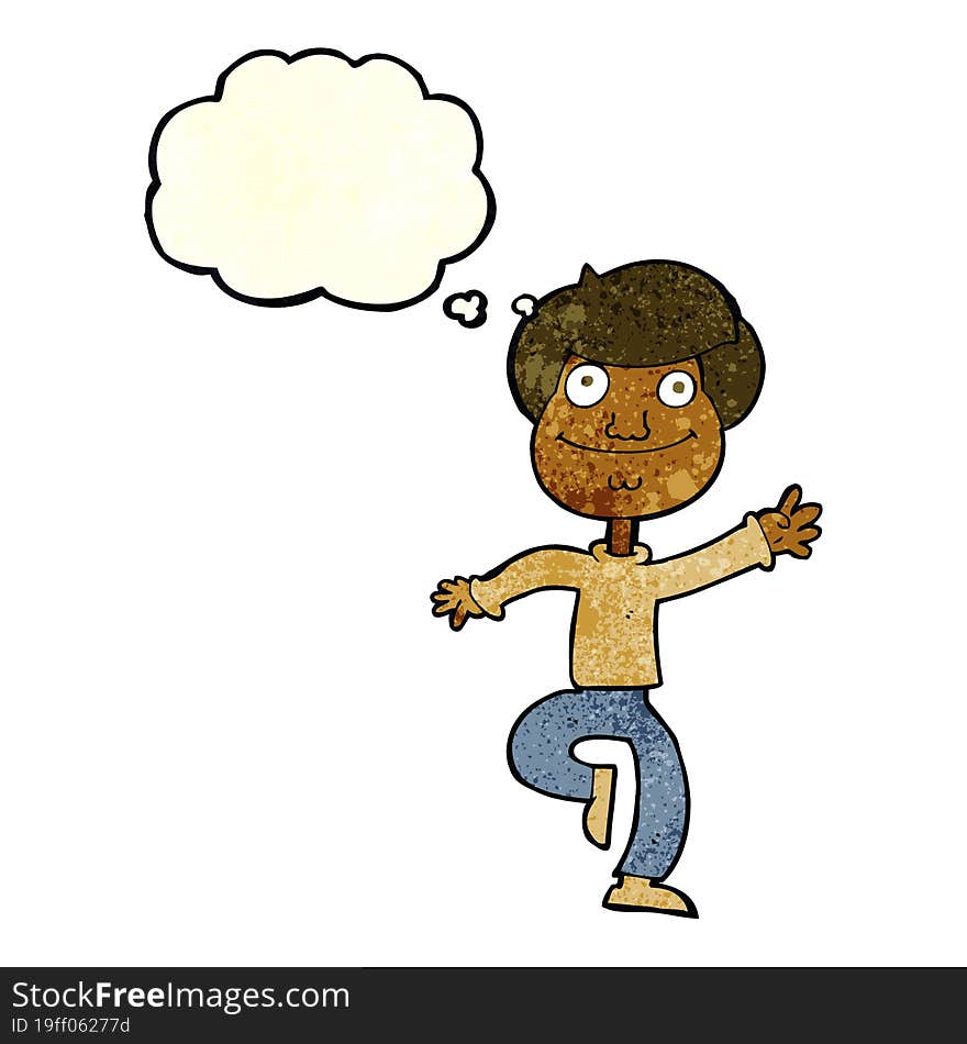 cartoon dancing man with thought bubble