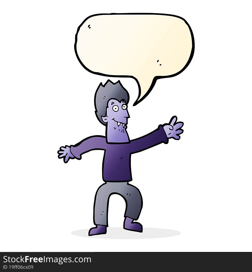 cartoon vampire with speech bubble