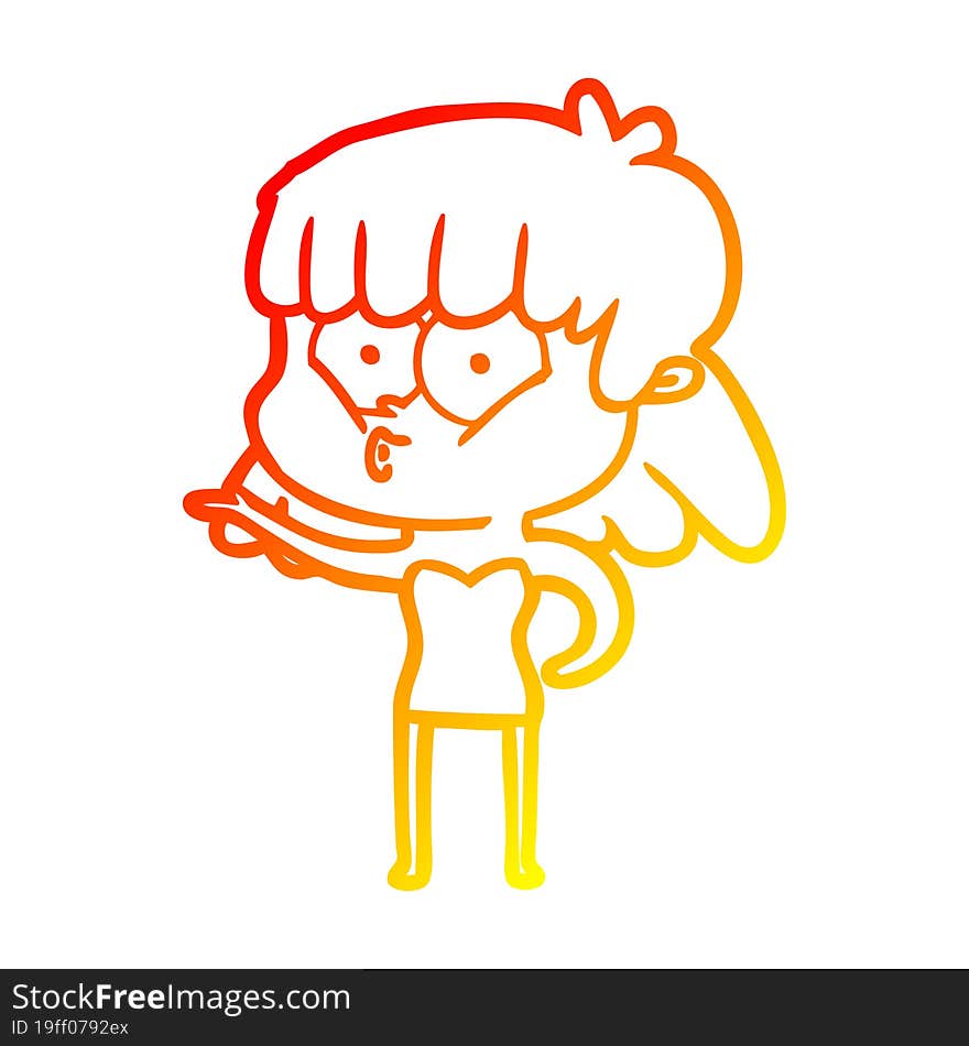 warm gradient line drawing cartoon whistling girl