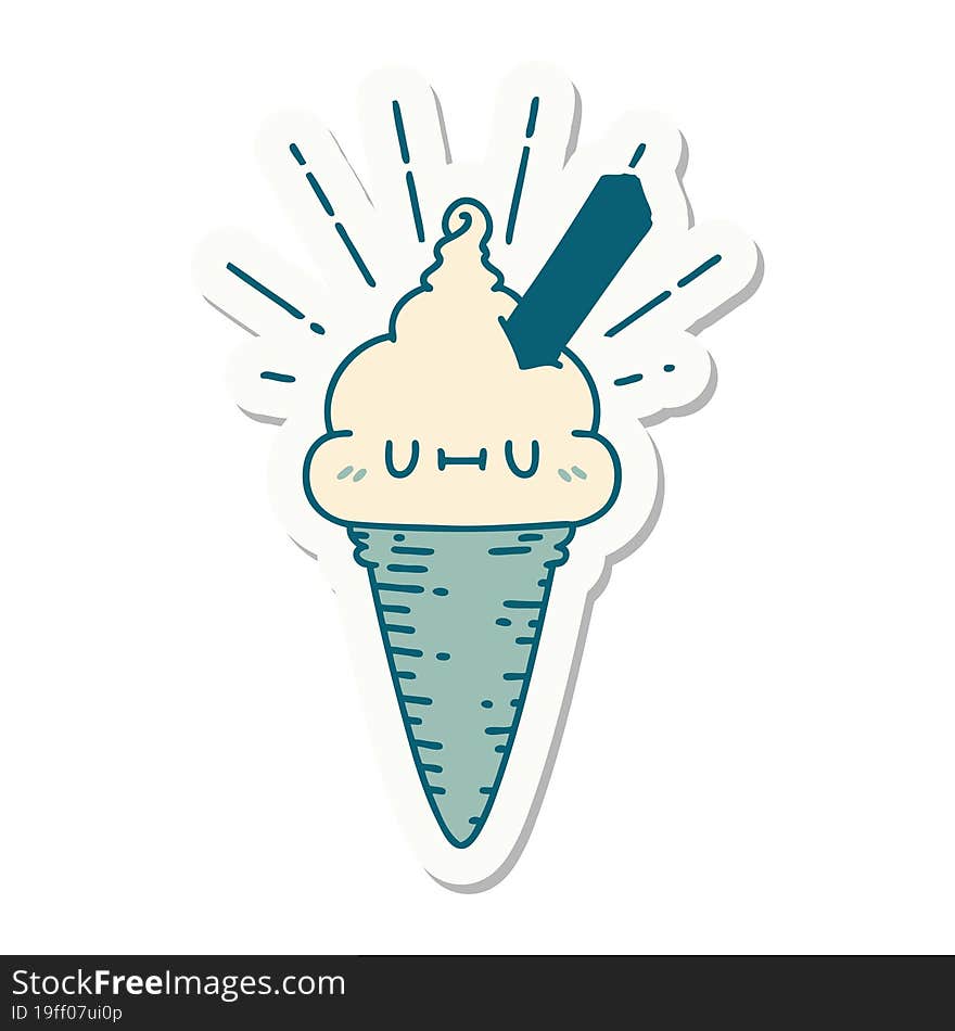 sticker of tattoo style ice cream character