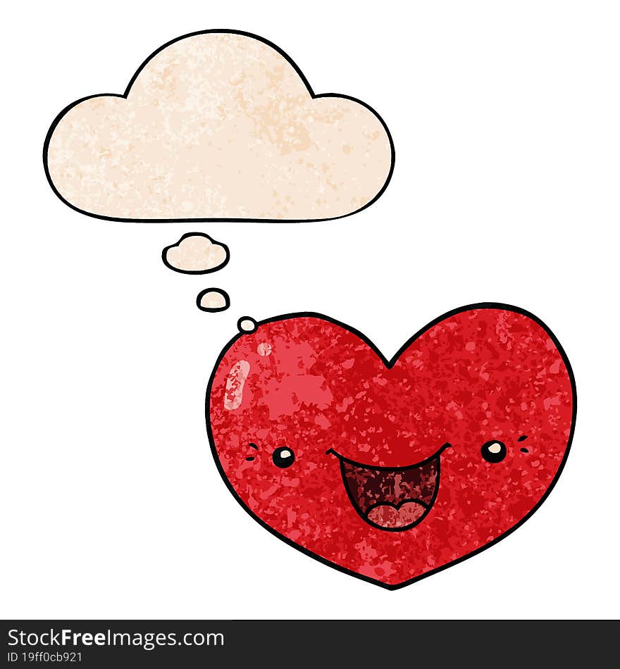 cartoon love heart character with thought bubble in grunge texture style. cartoon love heart character with thought bubble in grunge texture style