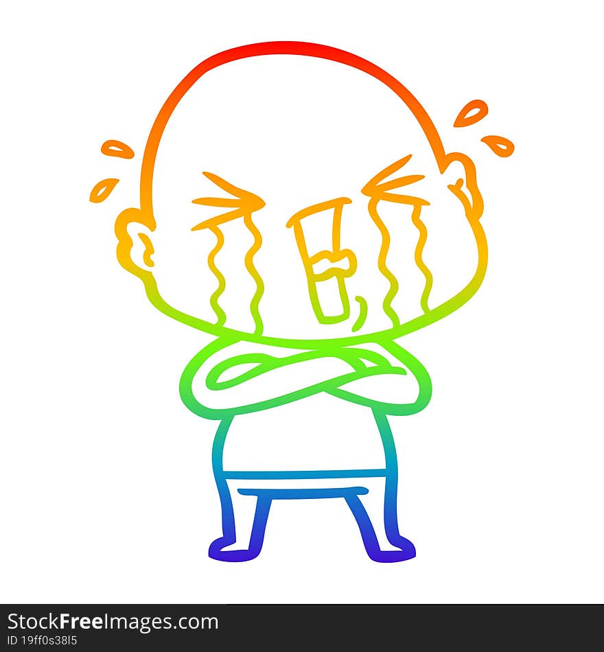 rainbow gradient line drawing cartoon crying bald man