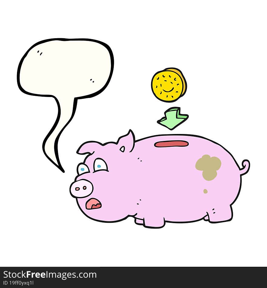 freehand drawn speech bubble cartoon piggy bank