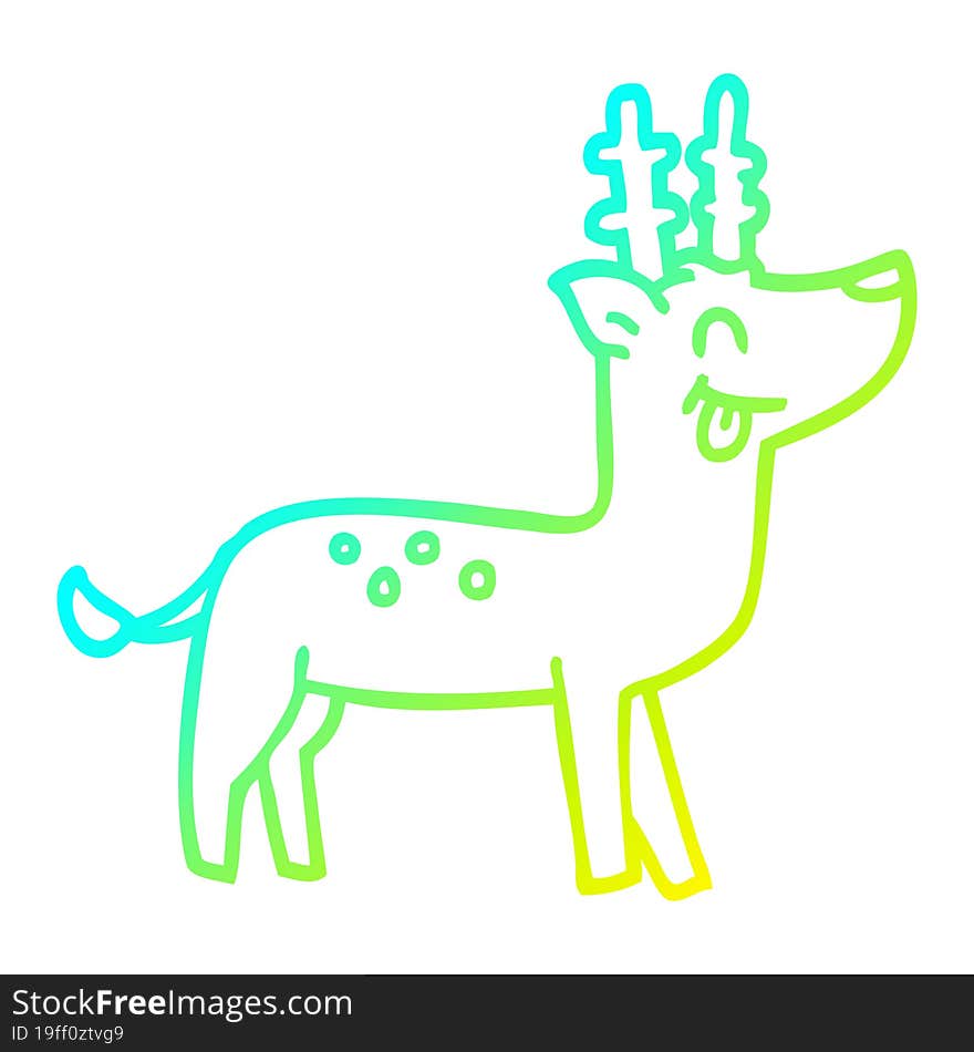 cold gradient line drawing cartoon happy reindeer